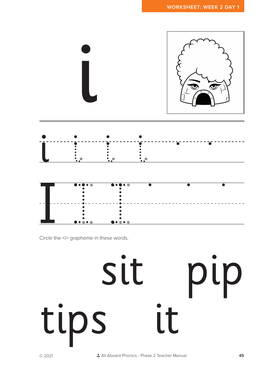 Week 2, lesson 1 Letter formation - "I" - Phonics Phase 2 - Worksheet