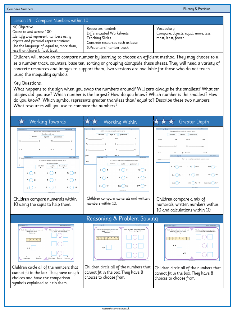 Place value within 10 - Comparing numbers - Worksheet