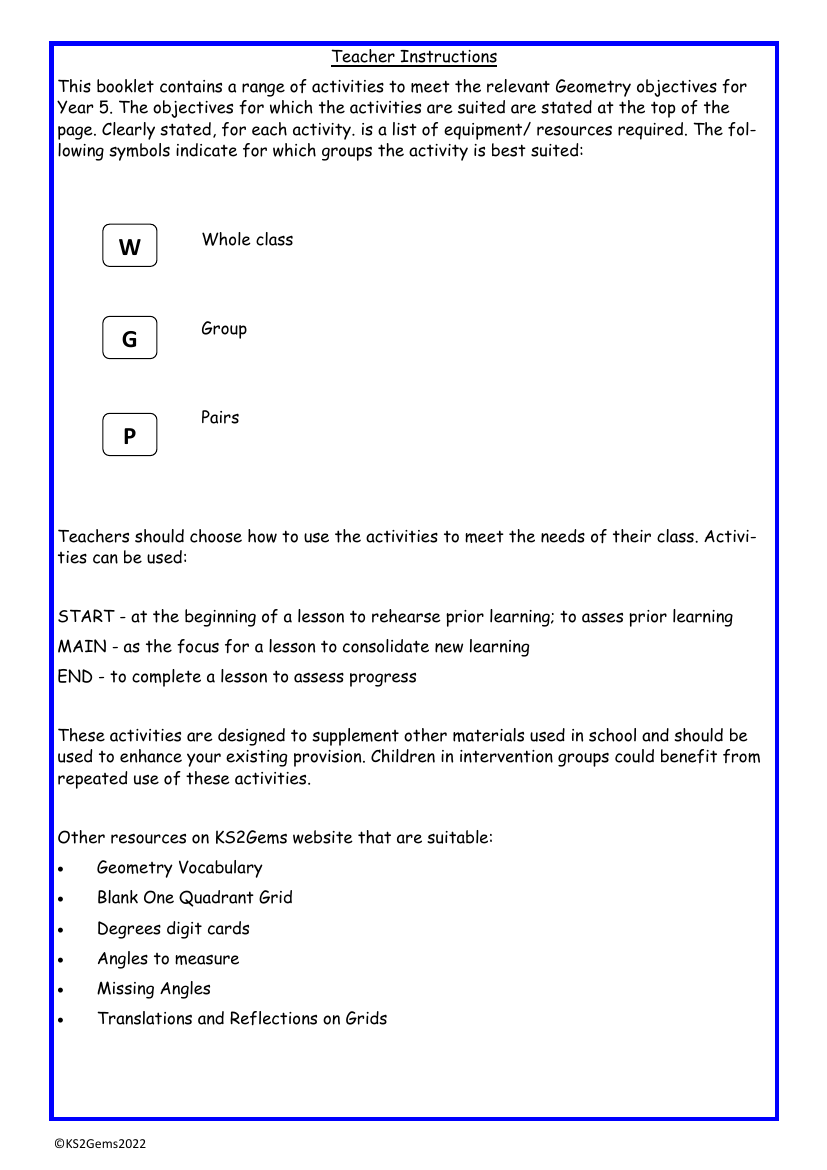 Geometry teacher instructions