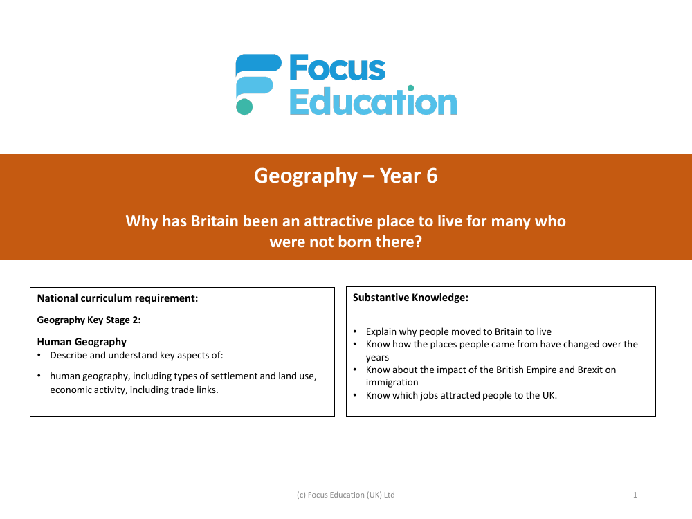 National Curriculum Objectives - Immigration to Britain - Year 6