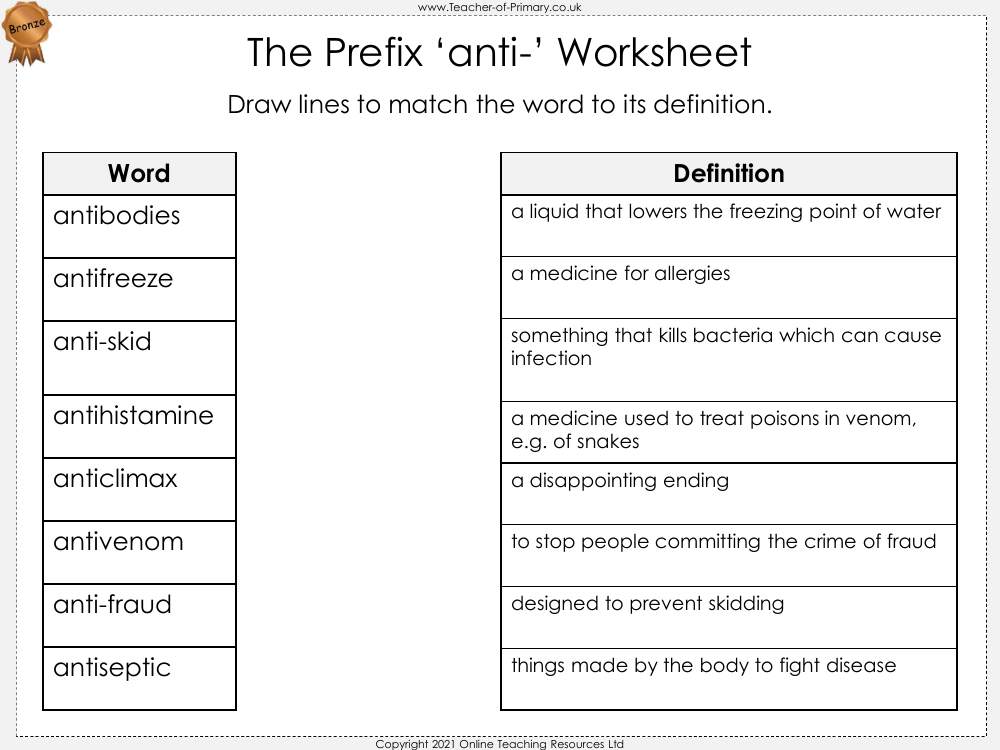 The Prefix 'anti-' - Worksheet