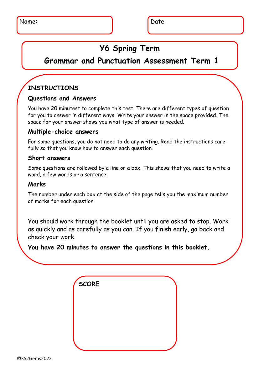 Spring Term Grammar and Assessment Term 1