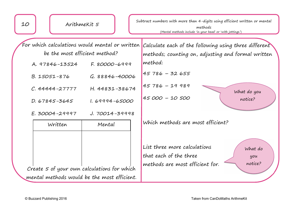 Subtract numbers with more than 4 digits using efficient written or mental methods