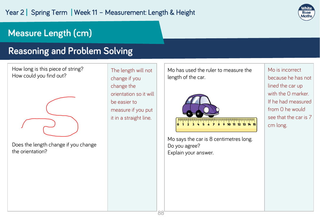 Measure length (cm): Reasoning and Problem Solving