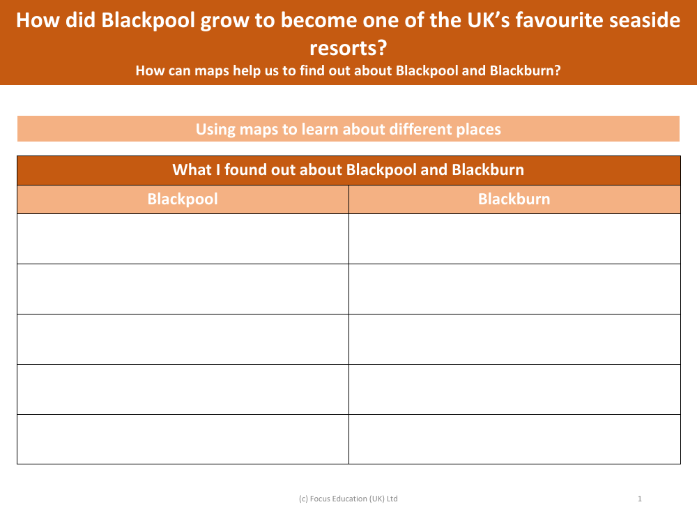 What I found about Blackpool and Blackburn? - Worksheet - Year 5