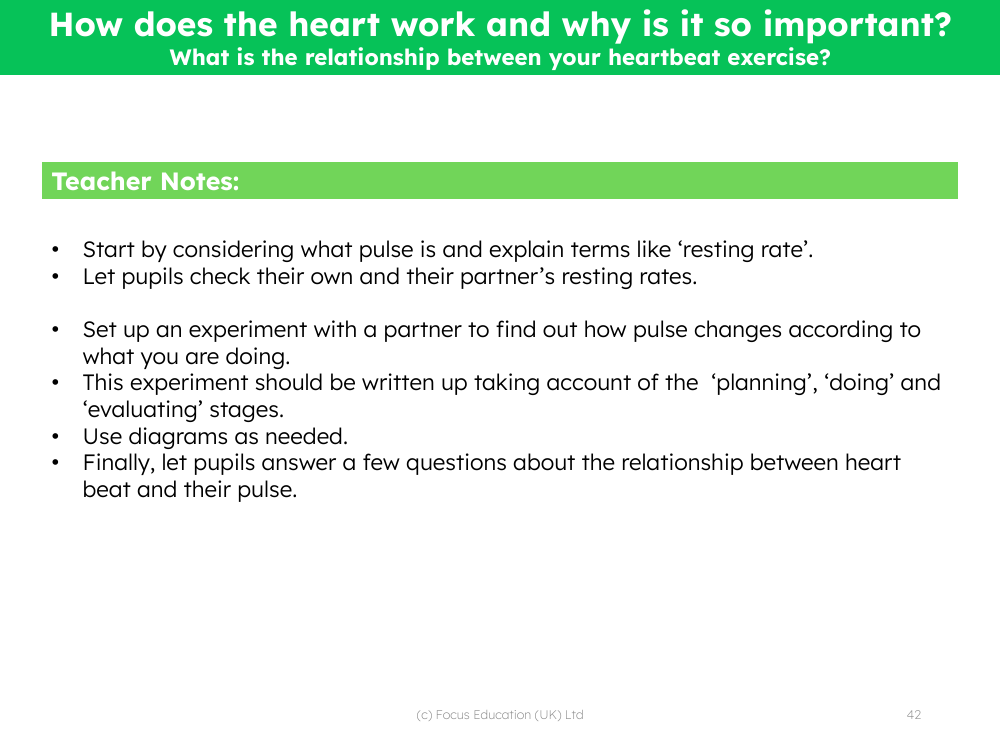 What is the relationship between your heartbeat and exercise? - Teacher notes