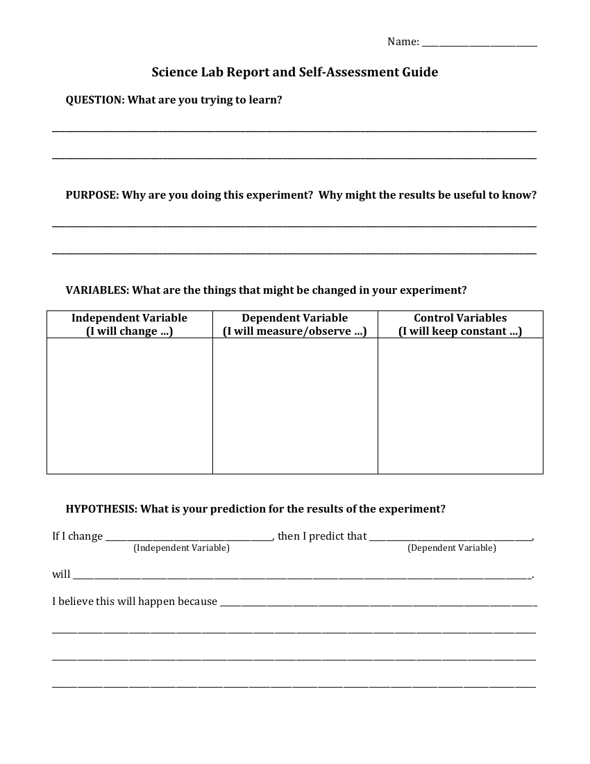 Science Lab Report and Self-Assessment Guide