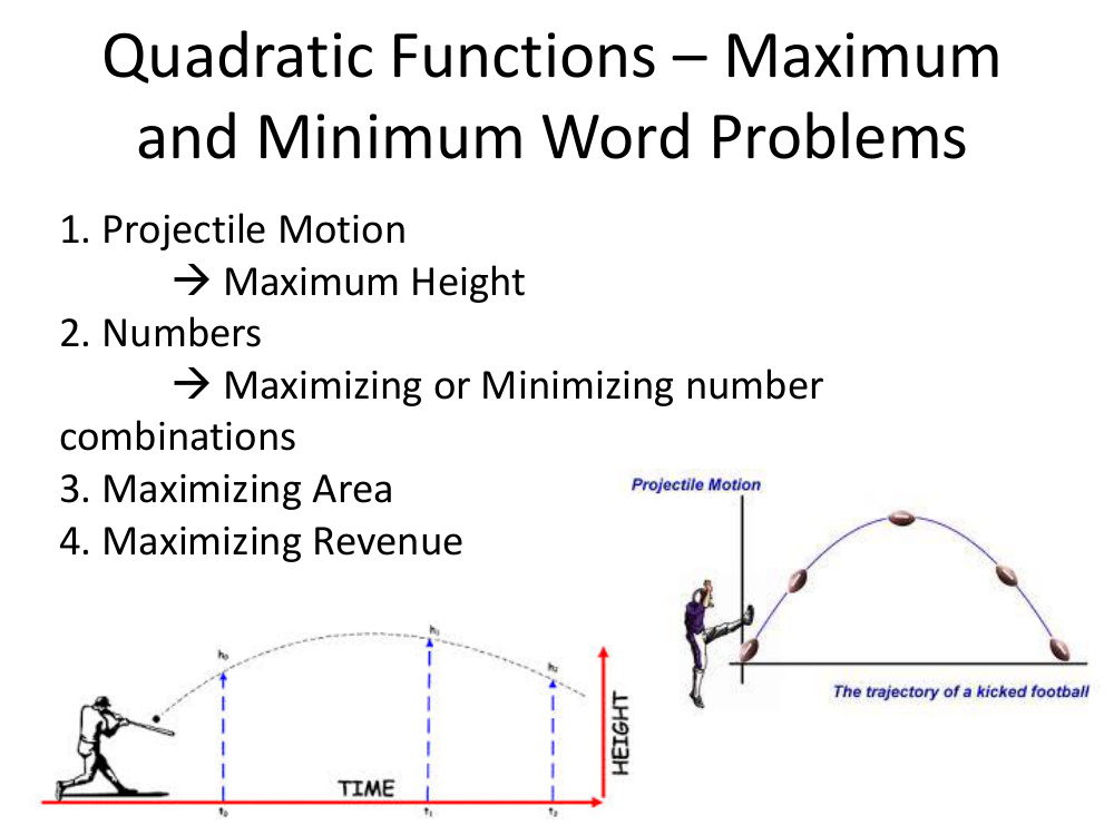 Quadratic Functions – Maximum and Minimum Word Problems Presentation