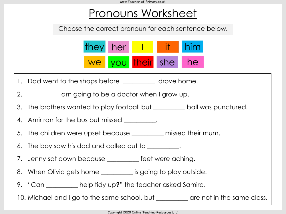 Pronouns - Worksheet