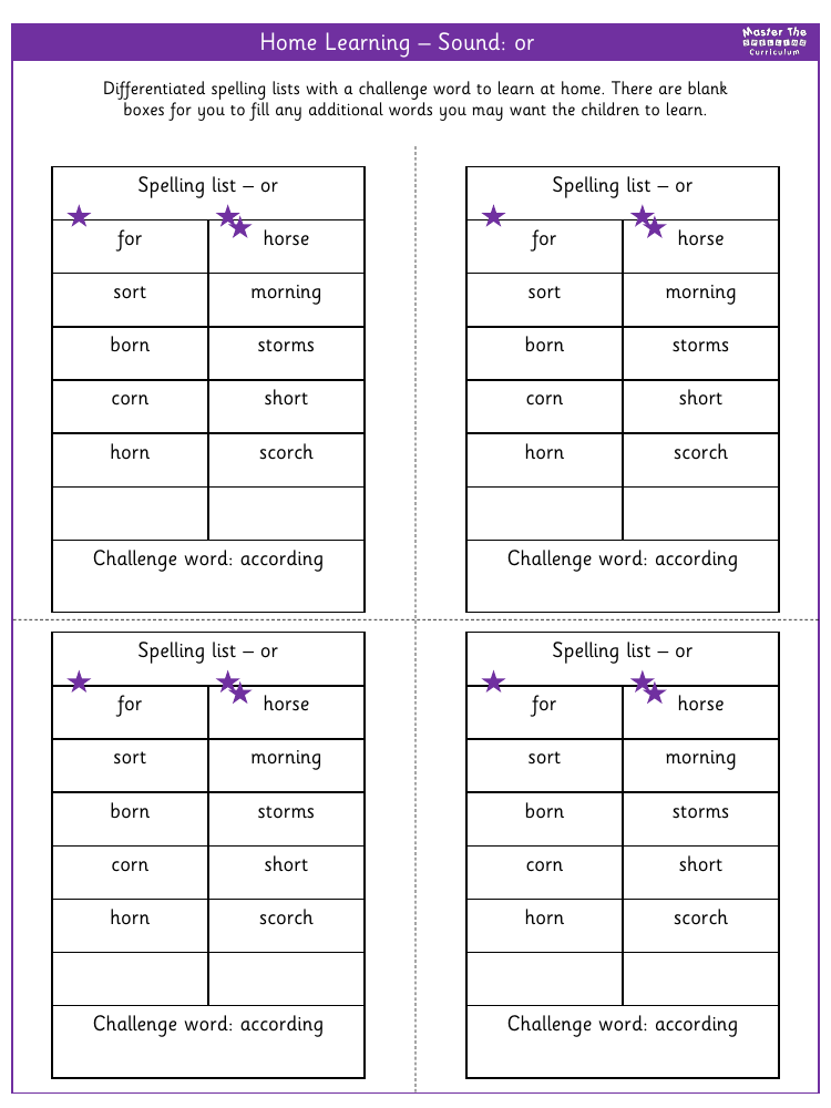 Spelling - Home learning - Sound or