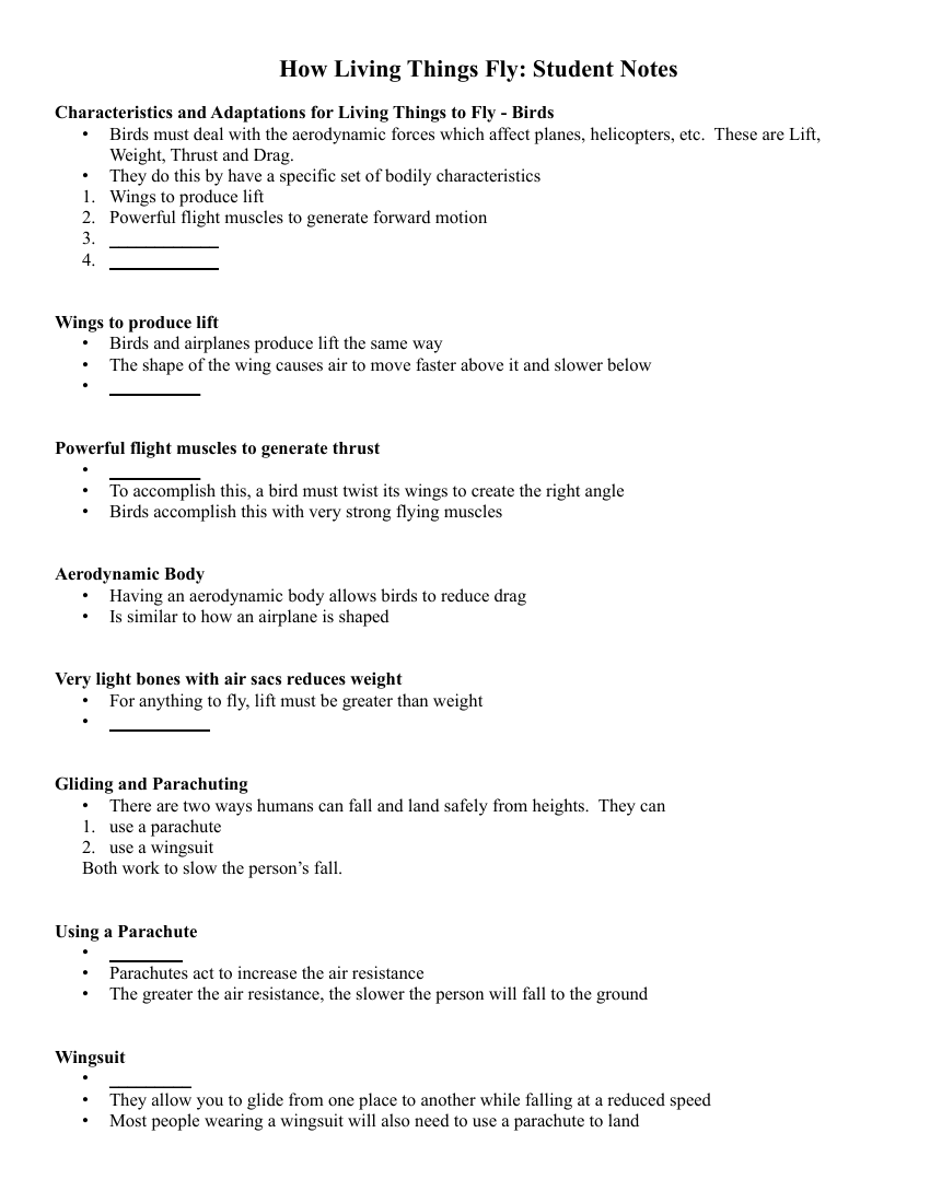 How Living Things Fly - Student Lesson Outline