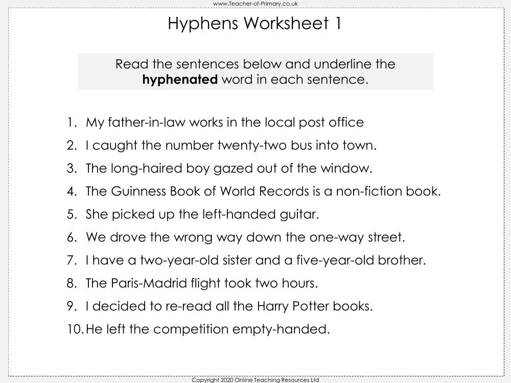 Hyphens to Avoid Ambiguity - Worksheet