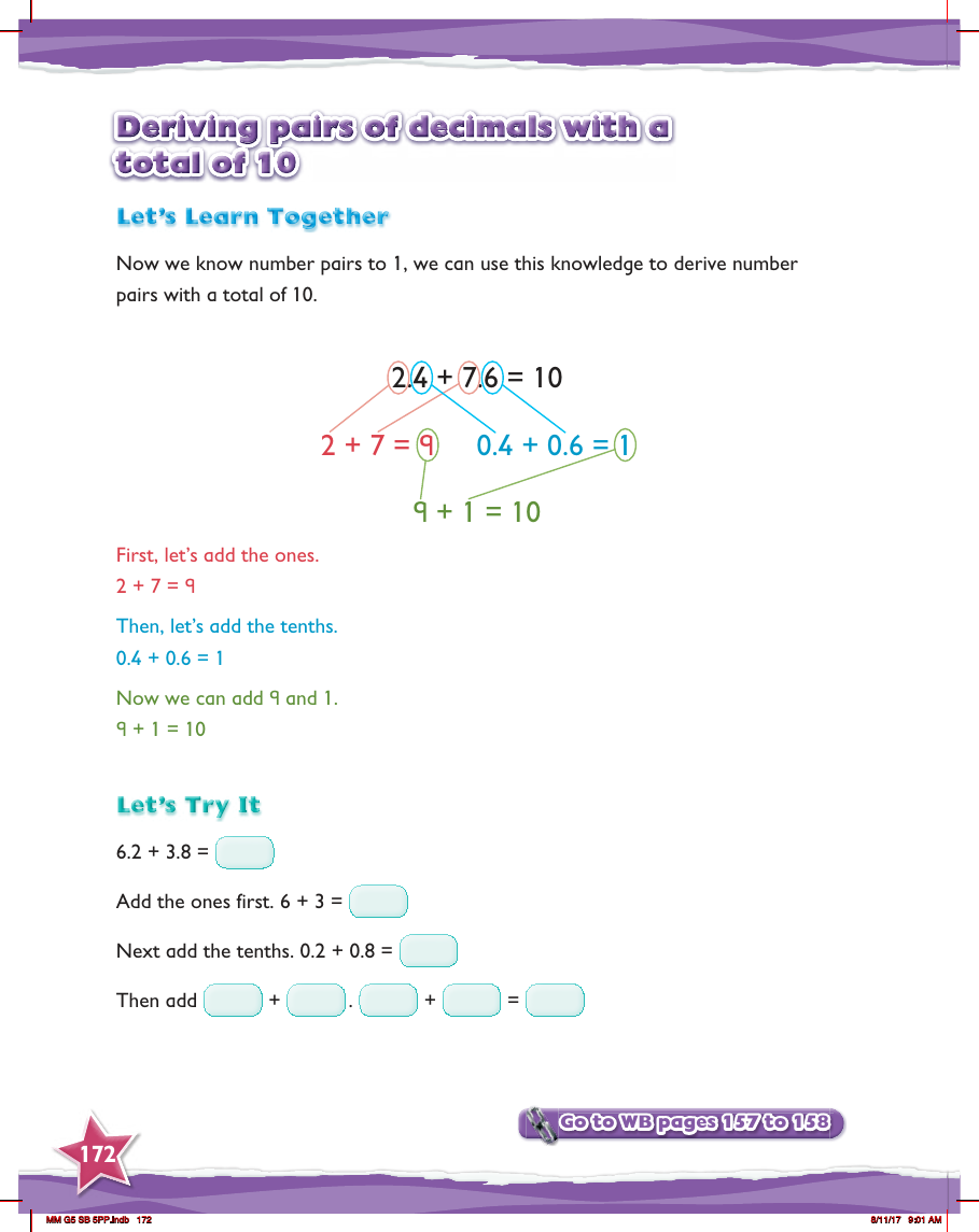 Max Maths, Year 5, Learn together, Deriving pairs of decimals with a total of 10