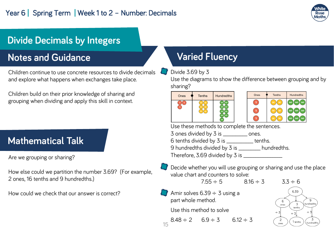 Divide Decimals by Integers: Varied Fluency