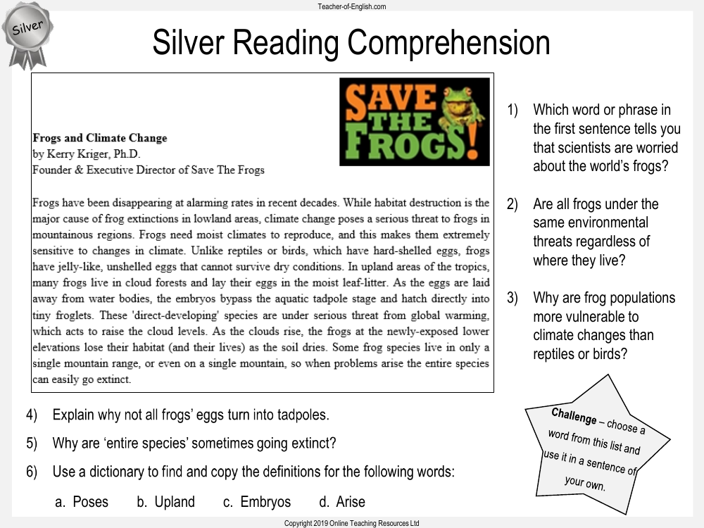 Climate Change - Unit 1 - Silver Reading Comprehension Worksheet