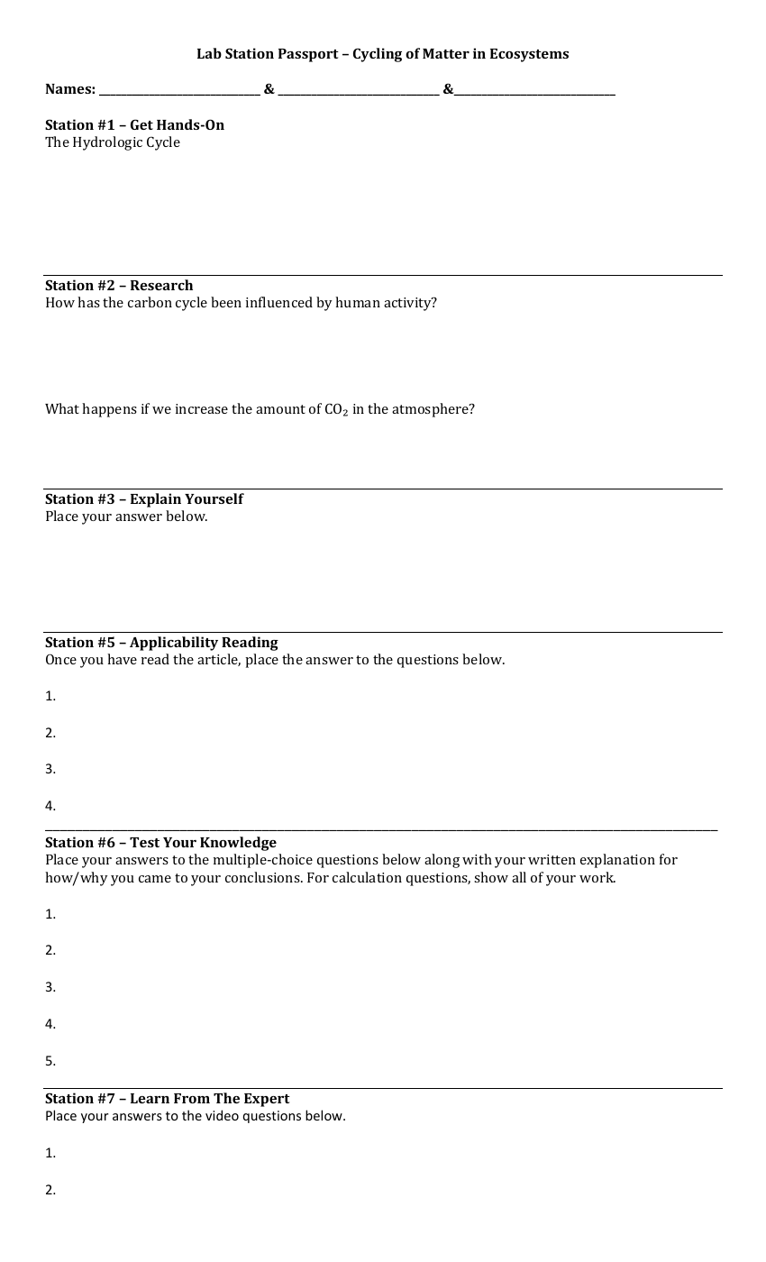 The Carbon and Water Cycle - Lab Station Passport