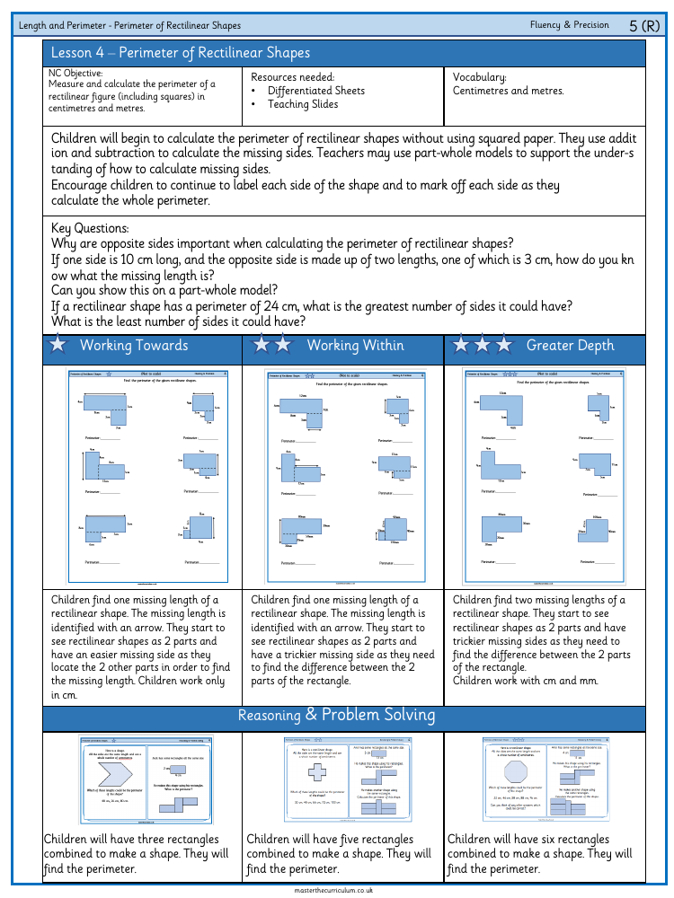 Perimeter and Area - Perimeter of Rectilinear Shapes - Worksheet