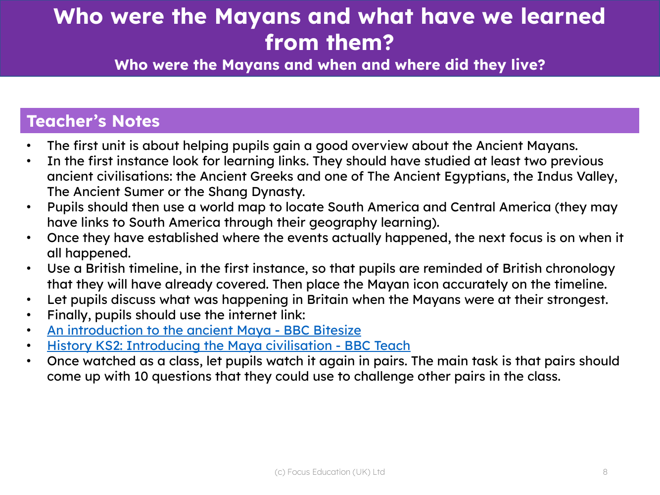 Who were the Mayans and when and where did they live? - Teacher notes