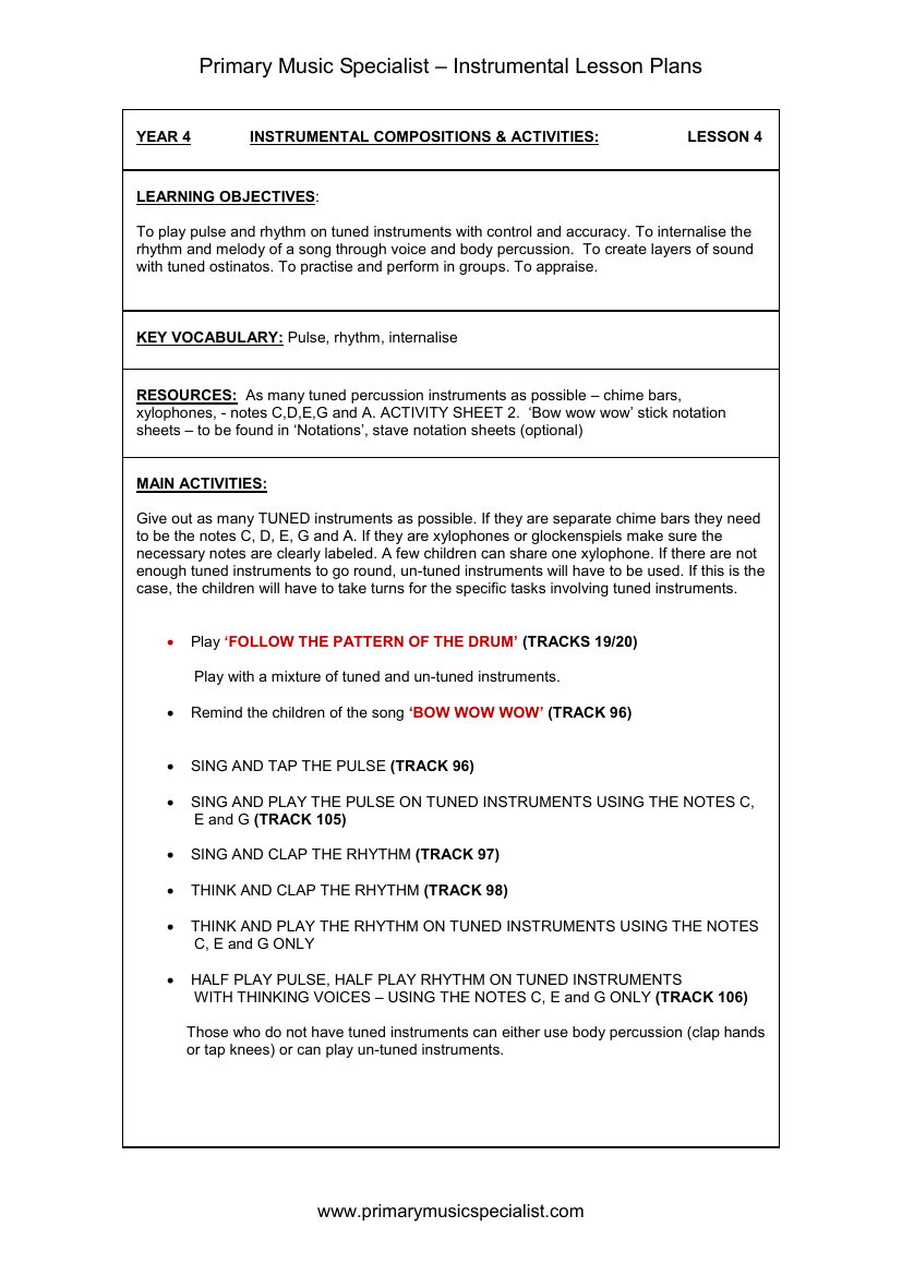 Instrumental - Year 4 Lesson 4