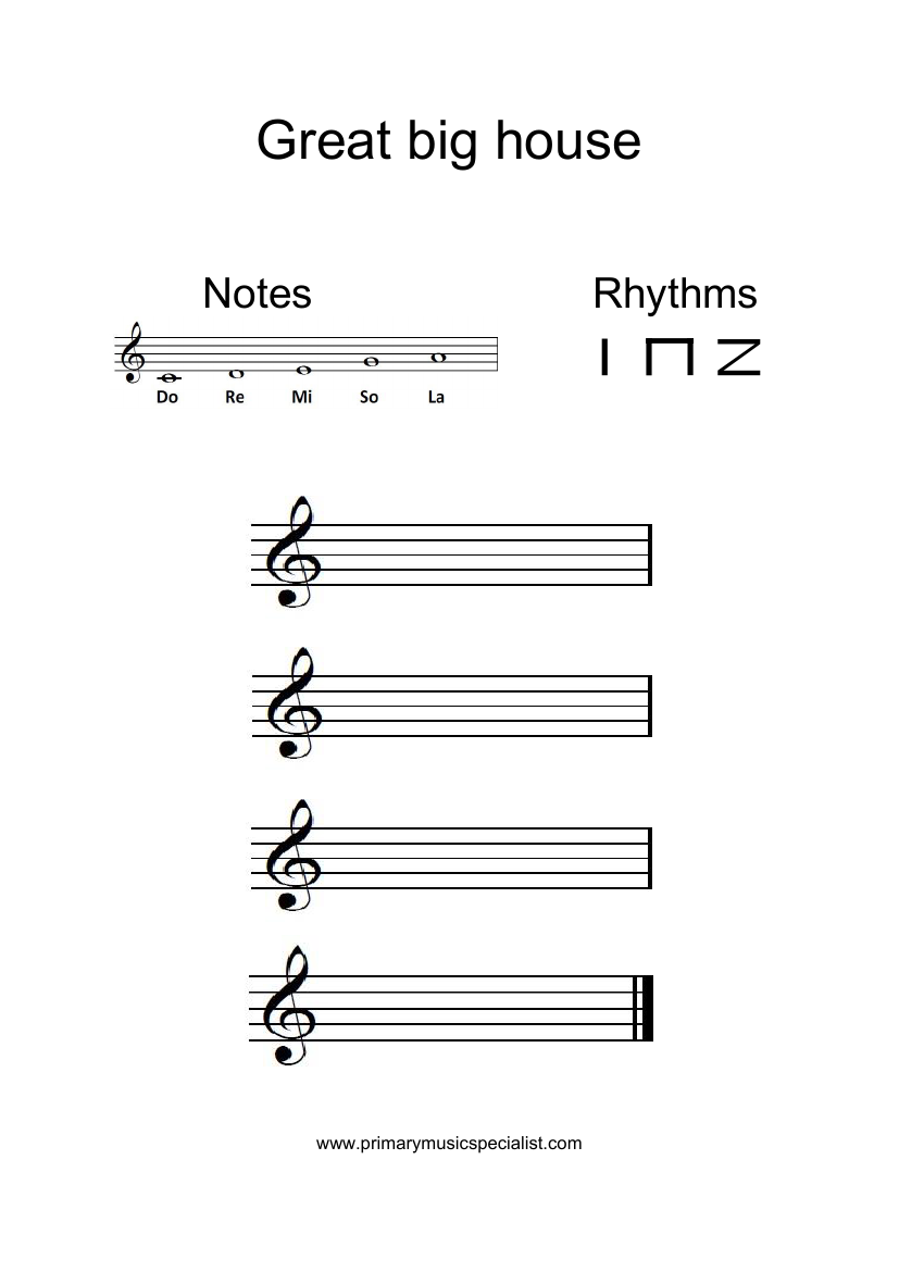 Instrumental Year 5 Stave Notation Sheets - Great big house worksheet solfa