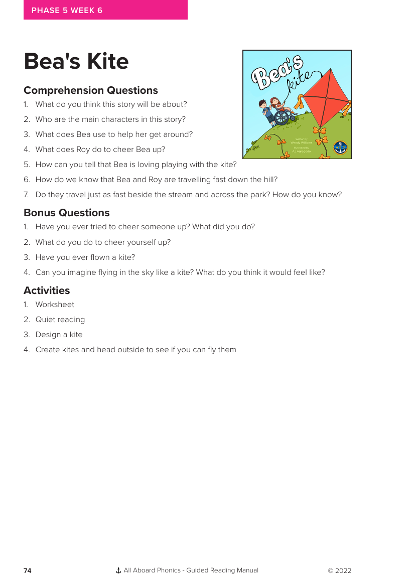 Week 6, Guided Reading "Bea's Kite" -Phonics Phase 5 - Worksheet