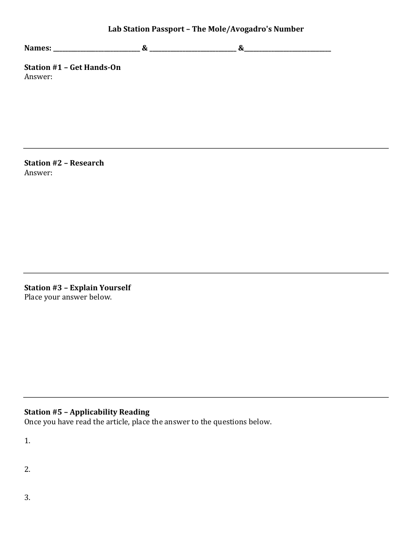 The Mole and Avogadro's Number - Lab Station Passport