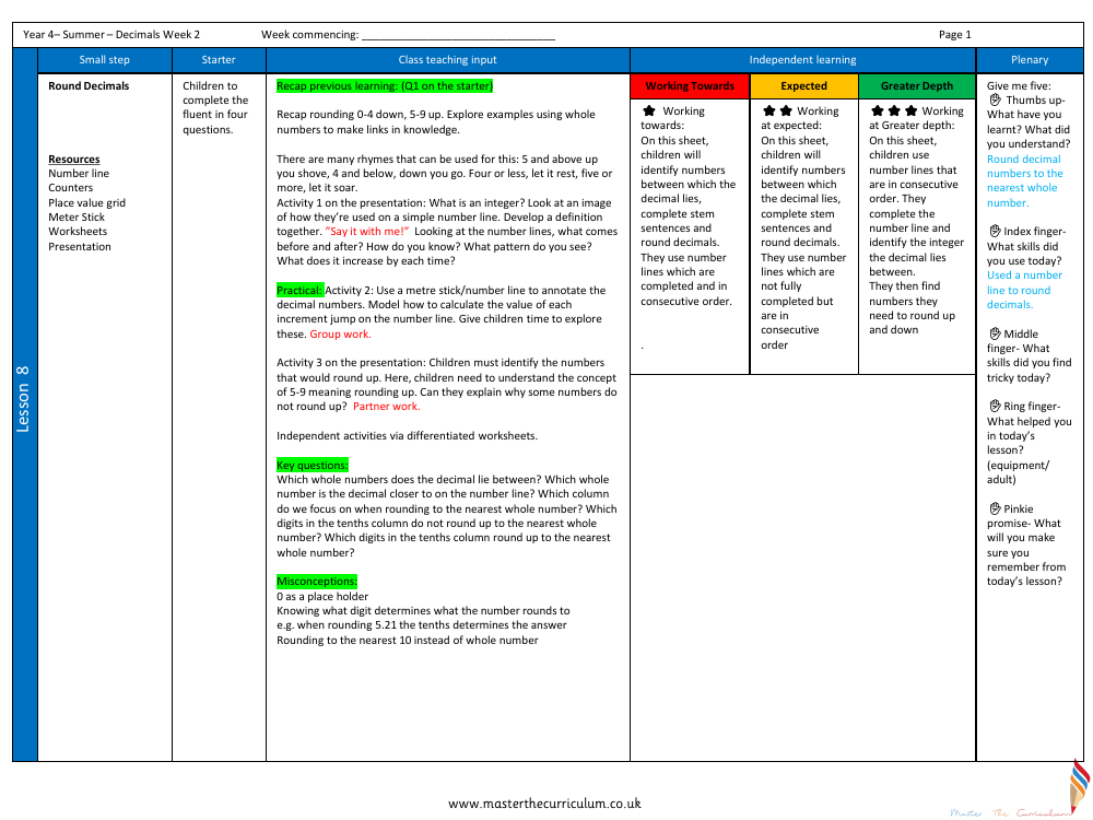 Decimals - Round Decimals - Planning