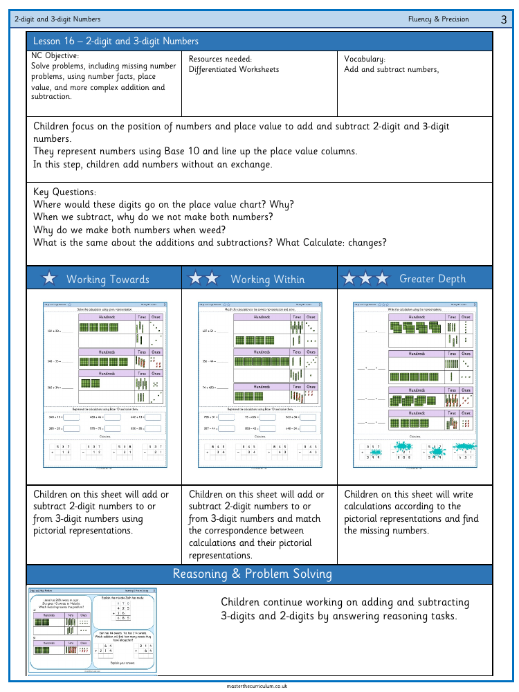 Addition and subtraction - Add and subtract two-digit and ​three-digit numbers not crossing 10 or 100​ - Worksheet