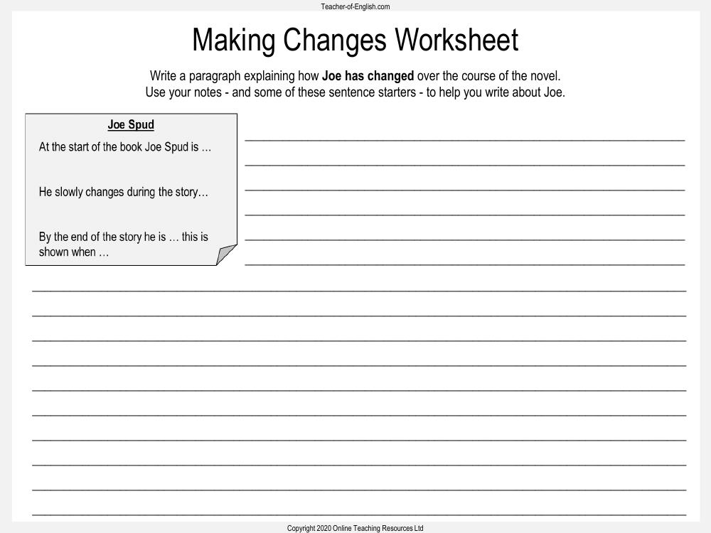 Billionaire Boy - Lesson 11 - Making Changes Paragraph Worksheet