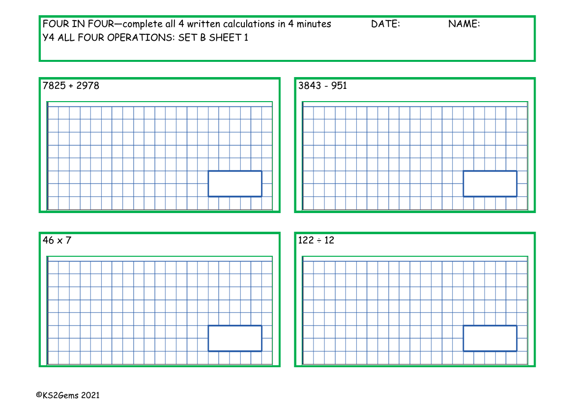 Four in Four - All Four Operations Set B