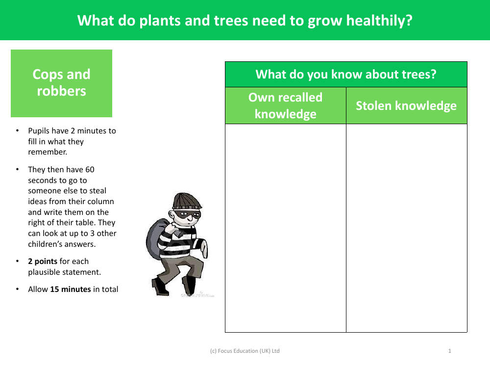 Cops and Robbers - What do you know about trees? - Plants - Year 2