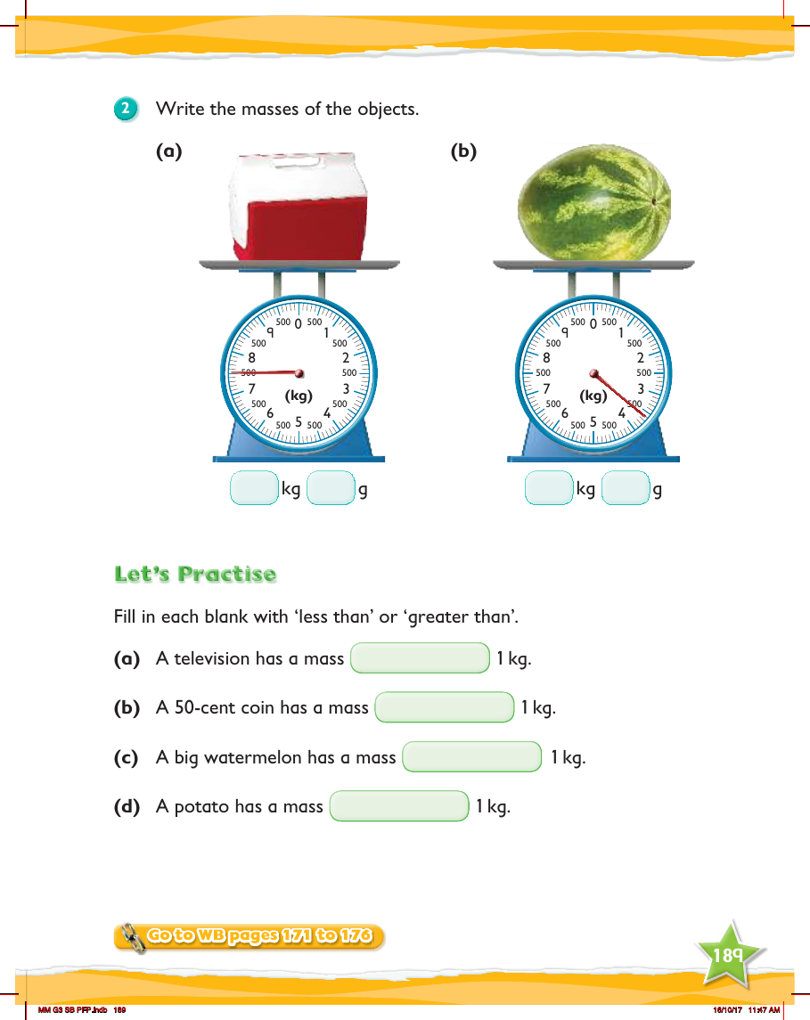 Max Maths, Year 3, Try it, Review of measuring mass in grams and kilograms (2)