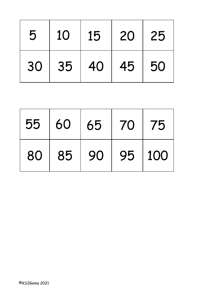 Digit Cards - Multiples of 5 to 1000