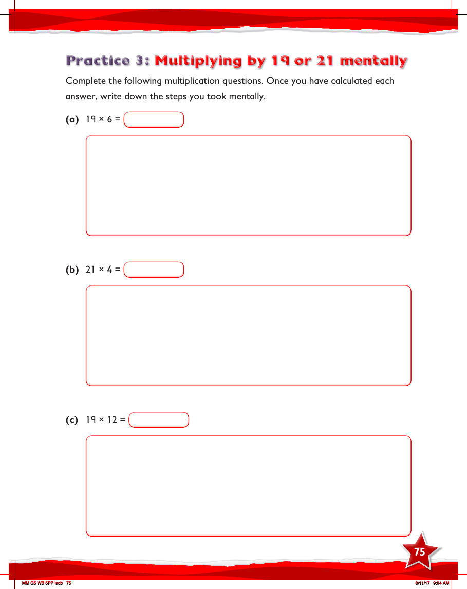 Max Maths, Year 5, Work Book, Multiplying by 19 or 21 mentally