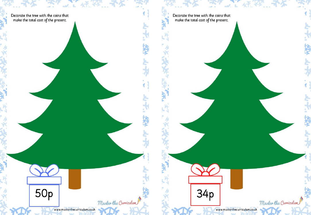 Small Christmas Money Tree to 50p - Practical Maths Activity