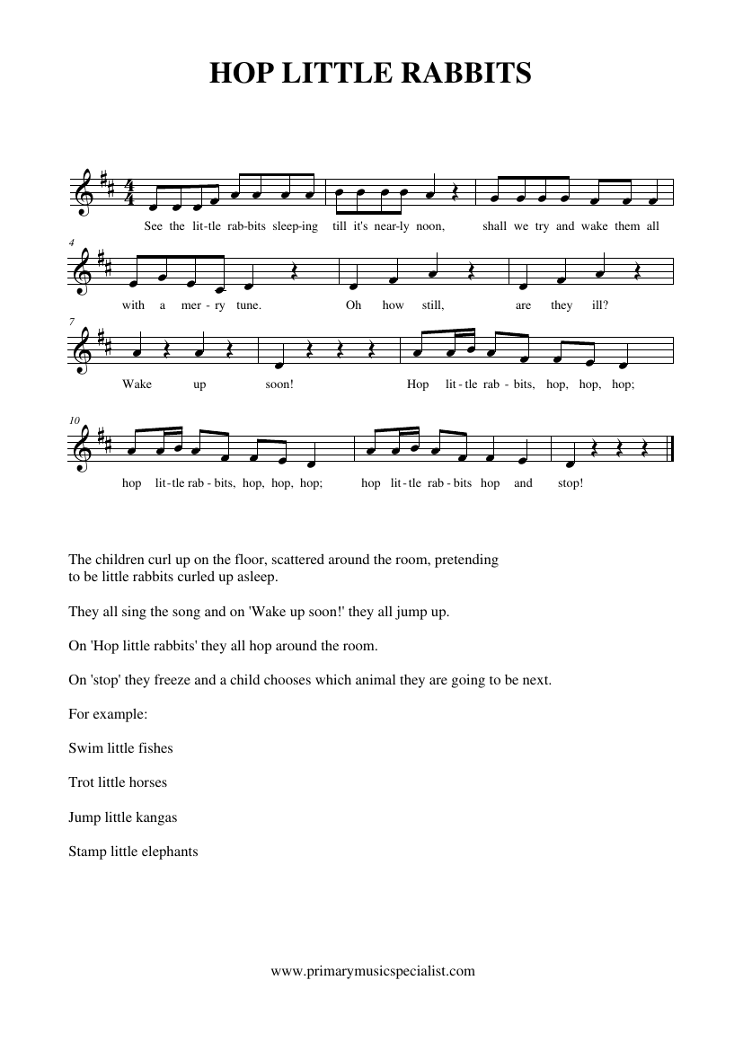 Singing Games Reception Notations - Hop little rabbits