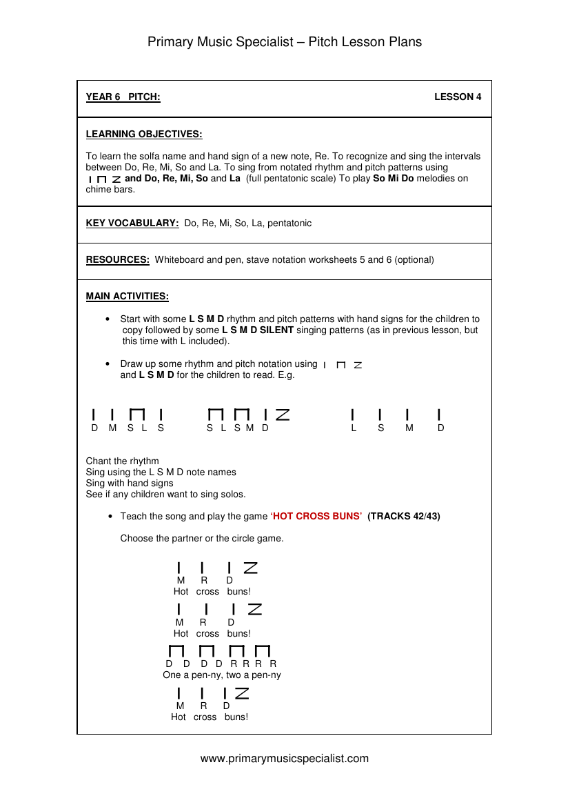 Pitch Lesson Plan - Year 6 Lesson 4