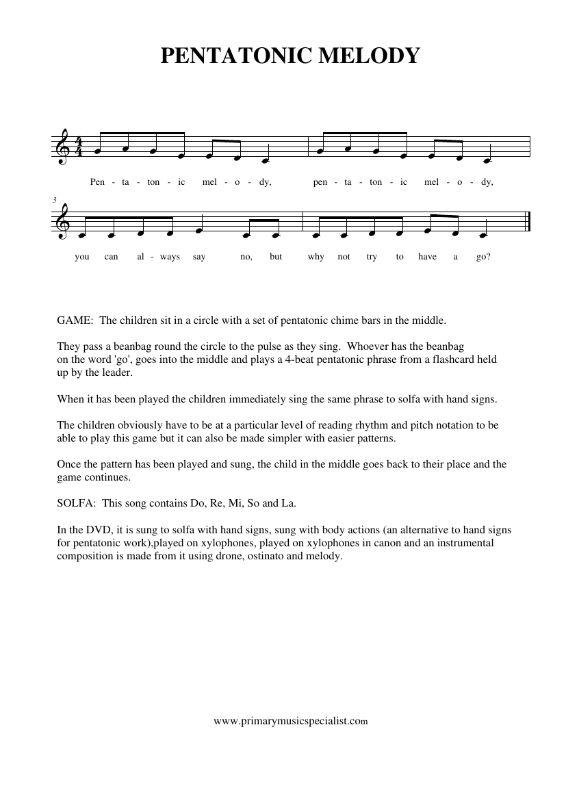 Pitch Year 5 Notations - Pentatonic melody