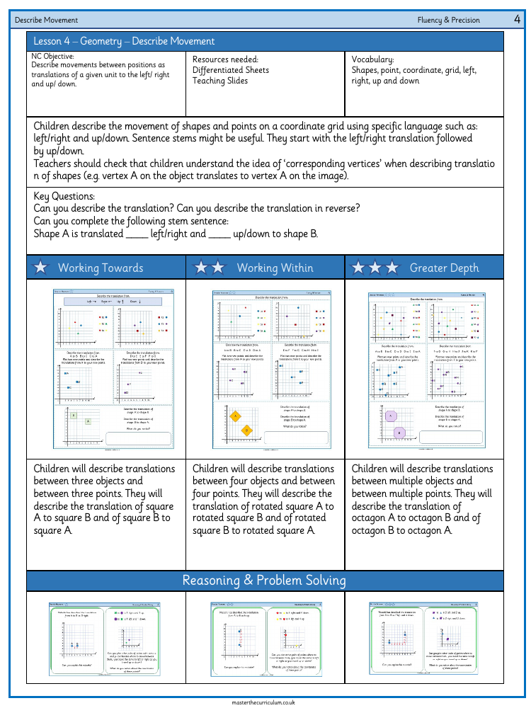 Position and Direction - Describe Movement - Worksheet