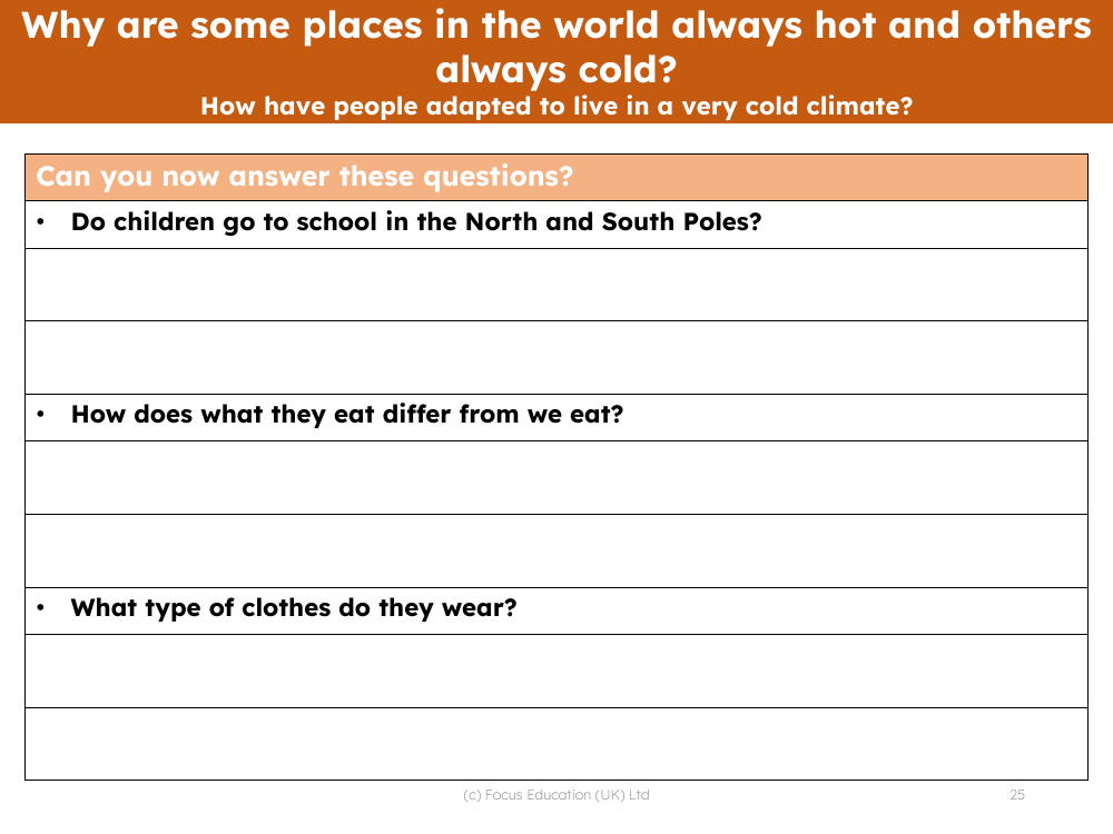 Cold climates - Worksheet