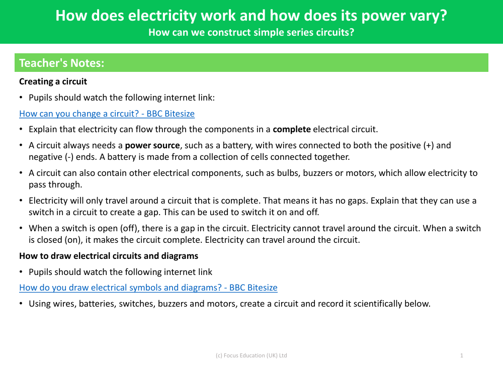 How can we construct simple series construct? - Teacher's Notes