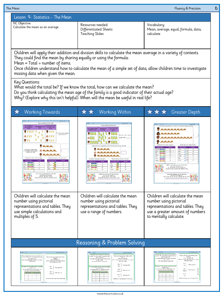 Statistics - The Mean - Worksheet