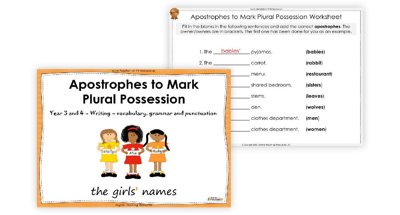 Apostrophes To Mark Plural Possession Worksheet English Year 3 2989