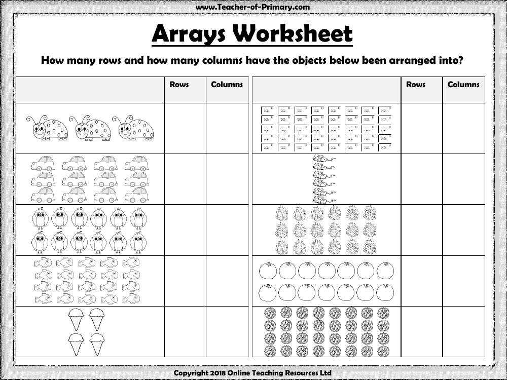 Multiplication Using Arrays Worksheet Math Kindergarten