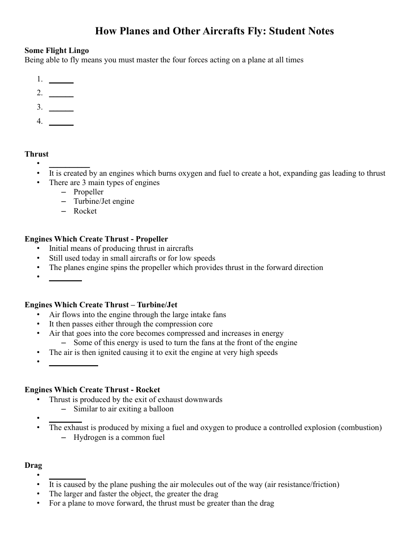 How Planes and Other Aircrafts Fly - Student Lesson Outline