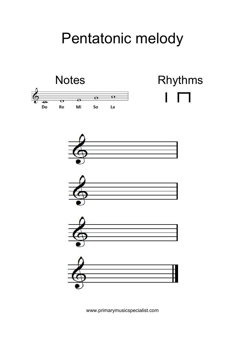 Pitch Year 5 - Pentatonic melody worksheet note names