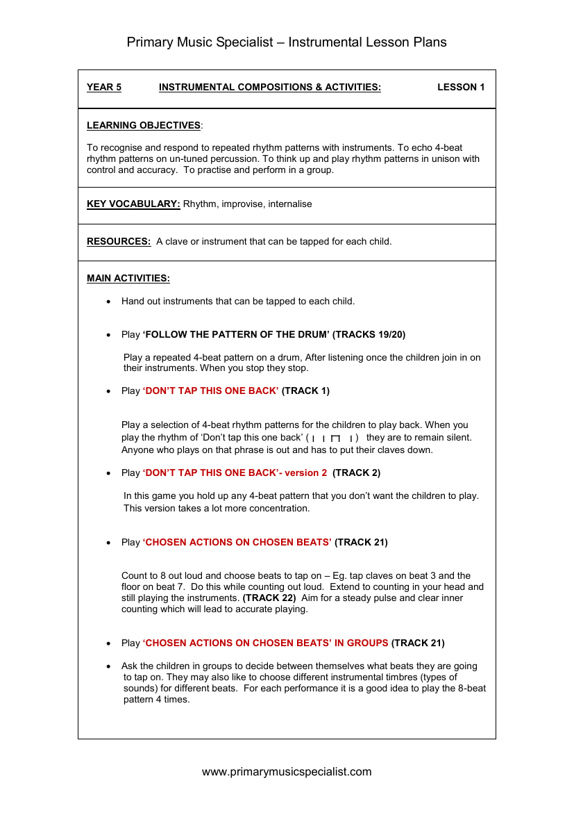 Instrumental - Year 5 Lesson 1