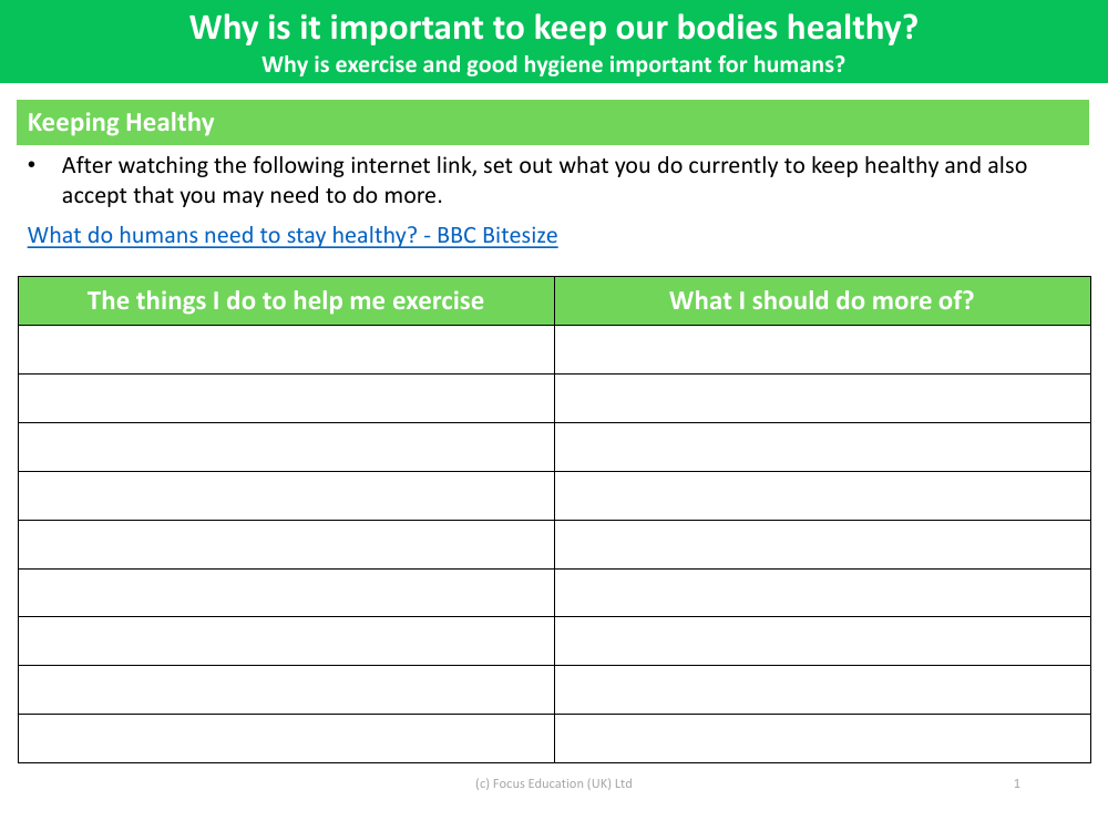 Keeping healthy - Worksheets