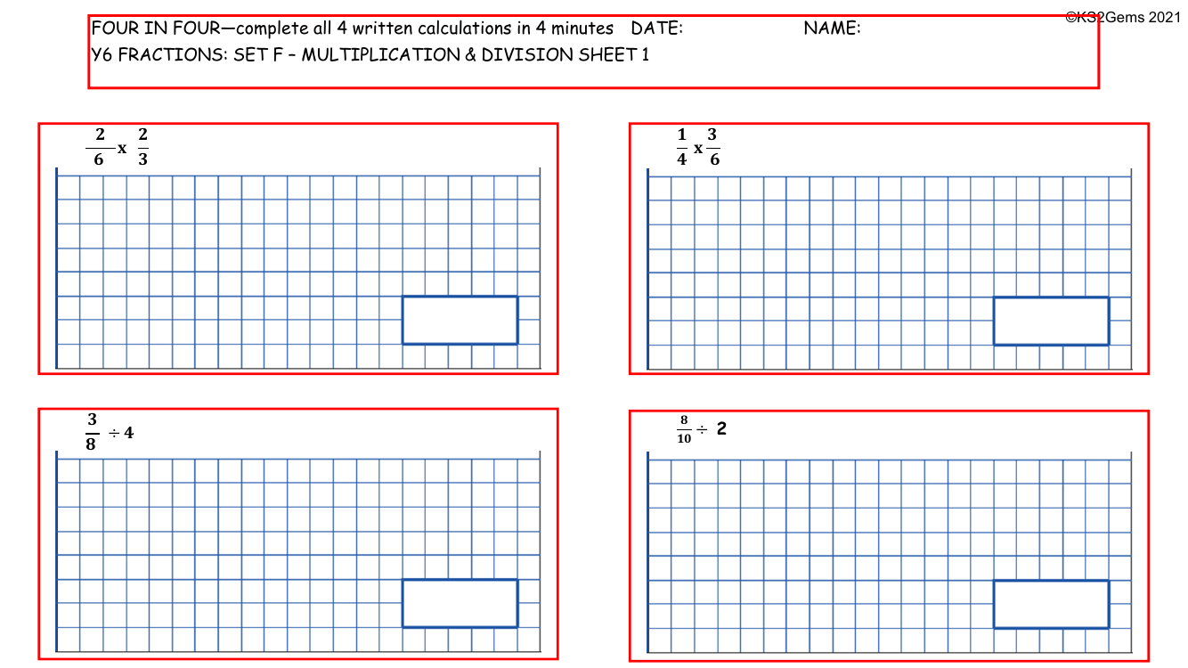 Four in Four - Fractions Set F Multiplication and Division