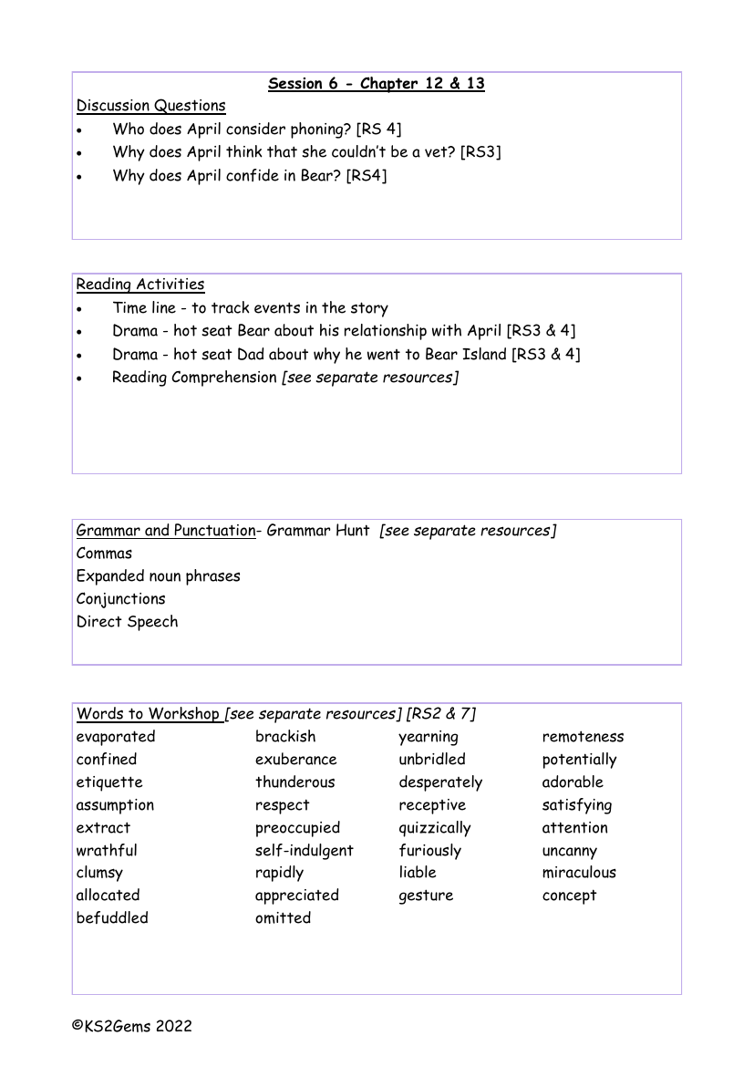 The Last Bear - Session 6 - Worksheet